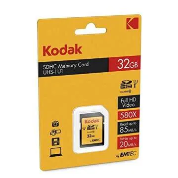 KODAK Premium Memory Card 32GB, 85MB/s Read Speed, 25MB/s Write Speed for Full HD Video and High-Resolution Pictures, Compatible with SDHC Standard - EKMSD32GHC10K