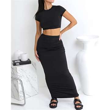 Lybiogs Women's 2PC Y2K Maxi Skirt Set for Summer