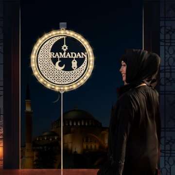 Eid Ramadan Lights Decorations for Home - 9.4in Window Eid Mubarak Moon Lights USB Operated, Remote Control Islam Islamic Muslim Hanging Decor with 9.8ft USB Cable for Indoor Outdoor Bedroom Holiday