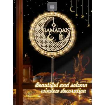 Eid Ramadan Lights Decorations for Home - 9.4in Window Eid Mubarak Moon Lights USB Operated, Remote Control Islam Islamic Muslim Hanging Decor with 9.8ft USB Cable for Indoor Outdoor Bedroom Holiday