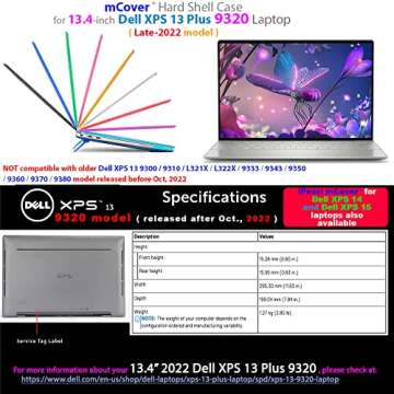 mCover Case ONLY Compatible for 2022~2023 13.4" Dell XPS 13 Plus 9320 non-2-in-1 Series Traditional Notebook Computers(NOT Fitting Other Dell Models) - Aqua