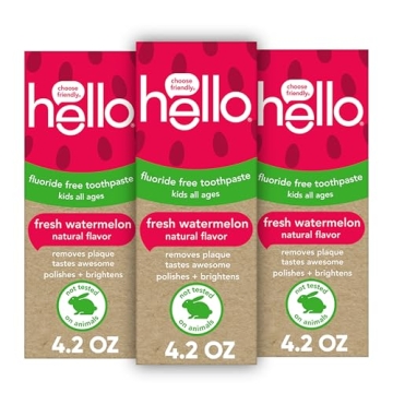 Hello Natural Watermelon Flavor Baby & Kids Fluoride Free Toothpaste, Vegan, SLS Free, Gluten Free, ...