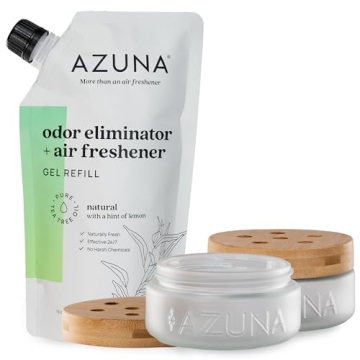 Azuna Air Freshener & Odor Eliminator Gel Kit - 2 Luxe Glass Jars & Refill