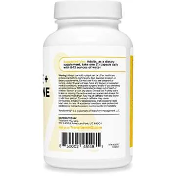 TransformHQ Caffeine & L-Theanine (100mg Each) 180 Caps - Gluten Free, Non-GMO