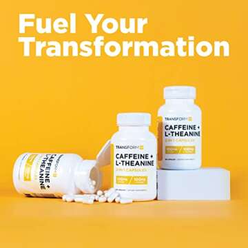 TransformHQ Caffeine & L-Theanine (100mg Each) 180 Caps - Gluten Free, Non-GMO