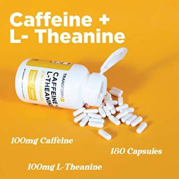 TransformHQ Caffeine & L-Theanine (100mg Each) 180 Caps - Gluten Free, Non-GMO