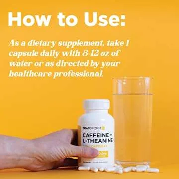 TransformHQ Caffeine & L-Theanine (100mg Each) 180 Caps - Gluten Free, Non-GMO