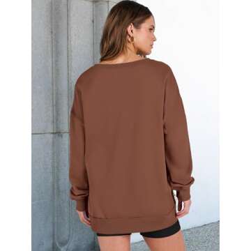 ANRABESS Womens Oversized Sweatshirt V Neck Long Sleeve Tunic Lightweight Pullover 2024 Winter Casual Tops Teen Girl Outfits Caramel Large