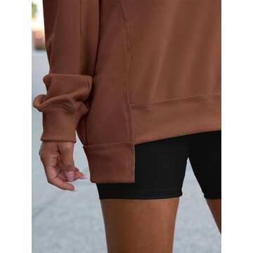 ANRABESS Womens Oversized Sweatshirt V Neck Long Sleeve Tunic Lightweight Pullover 2024 Winter Casual Tops Teen Girl Outfits Caramel Large