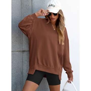 ANRABESS Womens Oversized Sweatshirt V Neck Long Sleeve Tunic Lightweight Pullover 2024 Winter Casual Tops Teen Girl Outfits Caramel Large