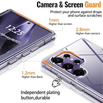 Oterkin for Samsung Galaxy S24 Ultra Case Clear, [20X Anti-Yellowing] S24 Ultra Phone Case with [Bui...