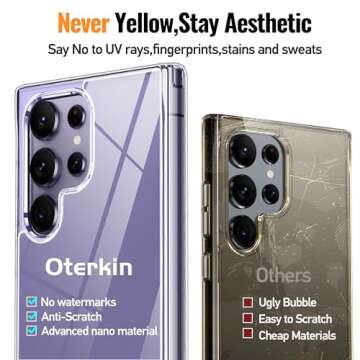 Oterkin for Samsung Galaxy S24 Ultra Case Clear, [20X Anti-Yellowing] S24 Ultra Phone Case with [Built-in 4 Airbags][10FT Military Grade Protection] [Crystal Transparent Slim] Case (Clear)