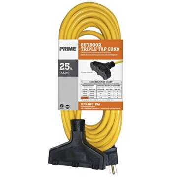 Prime EC600825 Extra Heavy Duty 25-Foot Outdoor Generator Extension Cord 3-Conductor Triple Tap