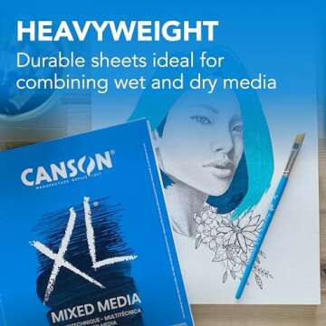 Canson XL Series Mixed Media Pad, Side Wire, 9x12 inches, 60 Sheets – Heavyweight Art Paper for Wa...