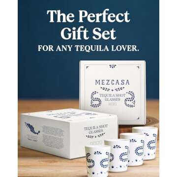 MEZCASA Azul Tequila Shot Glasses - Stylish Ceramic Set