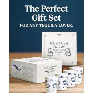 MEZCASA Azul Tequila Shot Glasses - Stylish Ceramic Set