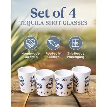 MEZCASA Azul Tequila Shot Glasses - Stylish Ceramic Set