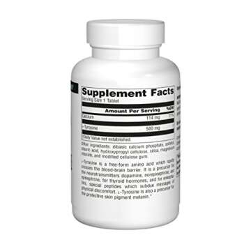 Source Naturals L-Tyrosine 500mg Free Form Amino Acid - 100 Tablets (Pack of 3)