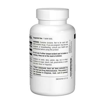 Source Naturals L-Tyrosine 500mg Free Form Amino Acid - 100 Tablets (Pack of 3)