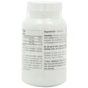 Source Naturals L-Tyrosine 500mg Free Form Amino Acid - 100 Tablets (Pack of 3)