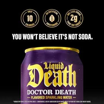 Liquid Death, Doctor Death Sparkling Water, 12-Pack (12oz Cans), Soda Flavored Sparkling Beverage, Low Calorie & No Artificial Sweeteners