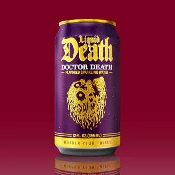 Liquid Death, Doctor Death Sparkling Water, 12-Pack (12oz Cans), Soda Flavored Sparkling Beverage, Low Calorie & No Artificial Sweeteners