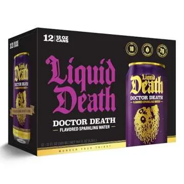Liquid Death, Doctor Death Sparkling Water, 12-Pack (12oz Cans), Soda Flavored Sparkling Beverage, Low Calorie & No Artificial Sweeteners