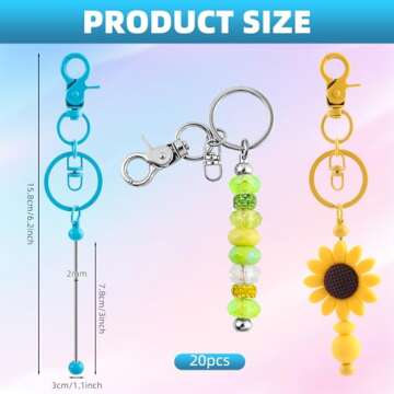 20 Pieces Beadable Keychains Bars - DIY Multicolor Blank Beadable Keychains - Keychain Bars Suitable...
