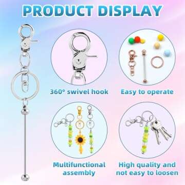 20 Pieces Beadable Keychains Bars - DIY Multicolor Blank Beadable Keychains - Keychain Bars Suitable for Bead Keychain - Beaded Keychain Making for DIY Gift