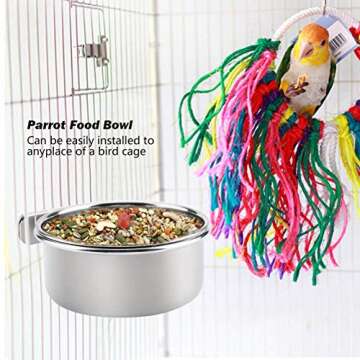 PINVNBY Parrot Feeding Cups Birds Food Dish Stainless Steel Parrot Feeders Water Cage Bowls with Cla...