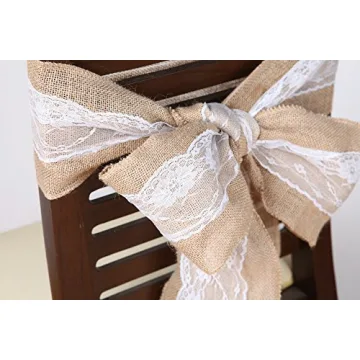 Burlap Chair Sashes with Lace for Rustic Weddings