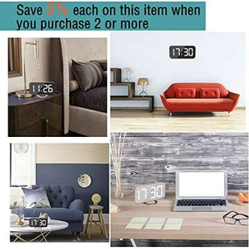 Digital Alarm Clock,6" Large LED Display with Dual USB Charger Ports | Auto Dimmer Mode | Easy Snooze Function, Modern Mirror Desk Wall Clock for Bedroom Home Office for All People (Rose Gold)