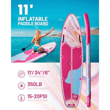 Hiwave Inflatable Stand Up Paddle Board 11’*34”*6” Sup Board, 350lbs Capicity Adult&Youth Padd...