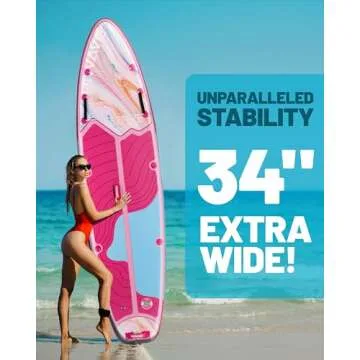 Hiwave Inflatable Stand Up Paddle Board 11’*34”*6” Sup Board, 350lbs Capicity Adult&Youth Paddle Board, Pet Friendly for Ocean&Lake, w/Double Action Hand Pump Pink