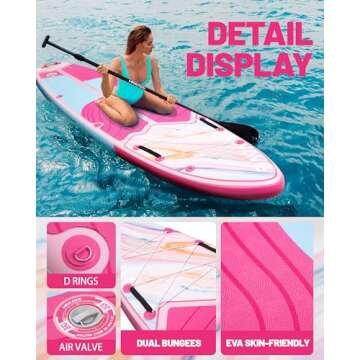 Hiwave Inflatable Stand Up Paddle Board 11’*34”*6” Sup Board, 350lbs Capicity Adult&Youth Paddle Board, Pet Friendly for Ocean&Lake, w/Double Action Hand Pump Pink
