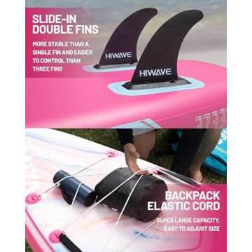 Hiwave Inflatable Stand Up Paddle Board 11’*34”*6” Sup Board, 350lbs Capicity Adult&Youth Paddle Board, Pet Friendly for Ocean&Lake, w/Double Action Hand Pump Pink