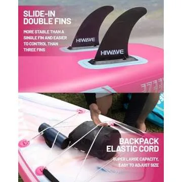 Hiwave Inflatable Stand Up Paddle Board 11’*34”*6” Sup Board, 350lbs Capicity Adult&Youth Paddle Board, Pet Friendly for Ocean&Lake, w/Double Action Hand Pump Pink