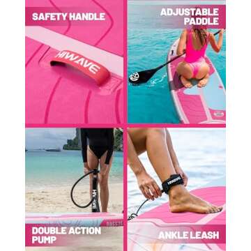 Hiwave Inflatable Stand Up Paddle Board 11’*34”*6” Sup Board, 350lbs Capicity Adult&Youth Paddle Board, Pet Friendly for Ocean&Lake, w/Double Action Hand Pump Pink