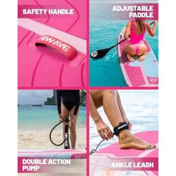 Hiwave Inflatable Stand Up Paddle Board 11’*34”*6” Sup Board, 350lbs Capicity Adult&Youth Paddle Board, Pet Friendly for Ocean&Lake, w/Double Action Hand Pump Pink