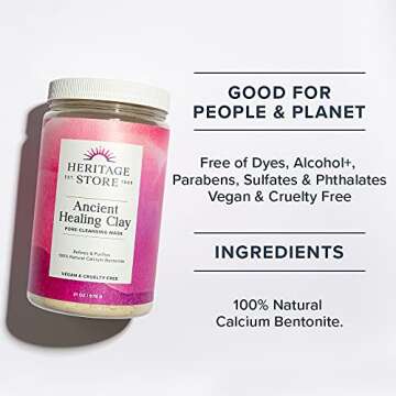 Heritage Store Ancient Healing Clay Pore-Cleansing Mask | Refines & Purifies with 100% Natural Calcium Bentonite | 31oz