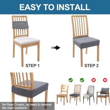 Smiry Waterproof Seat Covers for Dining Room Chairs Set of 6, Stretch Jacquard Removable Washable Chair Seat Slipcovers Protector, No Rear Covers, Grey