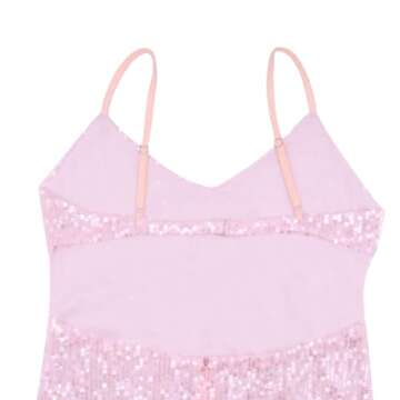 BOLLEY JOSS Women's Sequins Midi Dress Sexy Spaghetti Strap Long Dress Sparkly Back Slit Bodycon Dresses Cocktail Party Outfits Pink