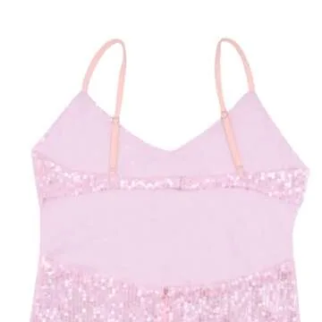 BOLLEY JOSS Women's Sequins Midi Dress Sexy Spaghetti Strap Long Dress Sparkly Back Slit Bodycon Dresses Cocktail Party Outfits Pink