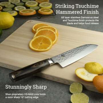 Shun Premier 7" Santoku Knife, Handcrafted and Hand-Sharpened Japanese All Purpose Knife, VG-MAX Core with Damascus Stainless Steel Cladding, Pakkawood Handle, Versatile Japanese Cutting Tool