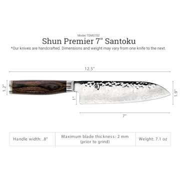 Shun Premier 7" Santoku Knife, Handcrafted and Hand-Sharpened Japanese All Purpose Knife, VG-MAX Core with Damascus Stainless Steel Cladding, Pakkawood Handle, Versatile Japanese Cutting Tool