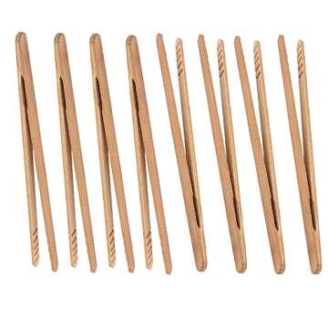 Bamboo Toast Tongs, 7 Inches Mini Wood Cooking Tong with Anti-slip Design Great for Serving Food/Toa...