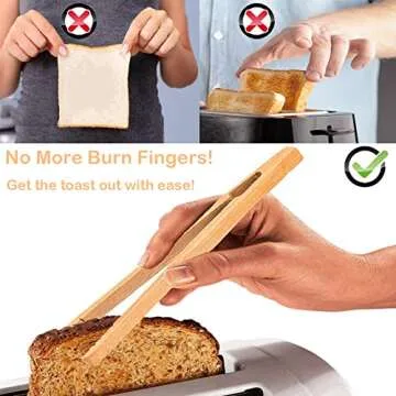 Bamboo Toast Tongs - Safe Serving & Versatile Kitchen Tool