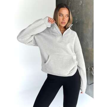 Trendy Queen Sweatshirts Quarter Half Zip Pullover Oversized Hoodies Sweaters Comfy Fall Outfits 2025 Y2K Winter Clothes Grey S