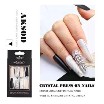 Aksod Glossy Ombre Black Crystal 3D Press-On Nails