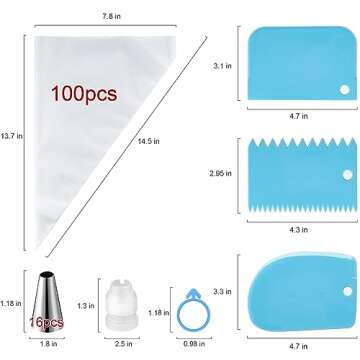 Piping Bags and Tips Set, Cakes Decorating Supplies Kit with 100pcs 12 Inch Pastry Bags, 16 Piping T...